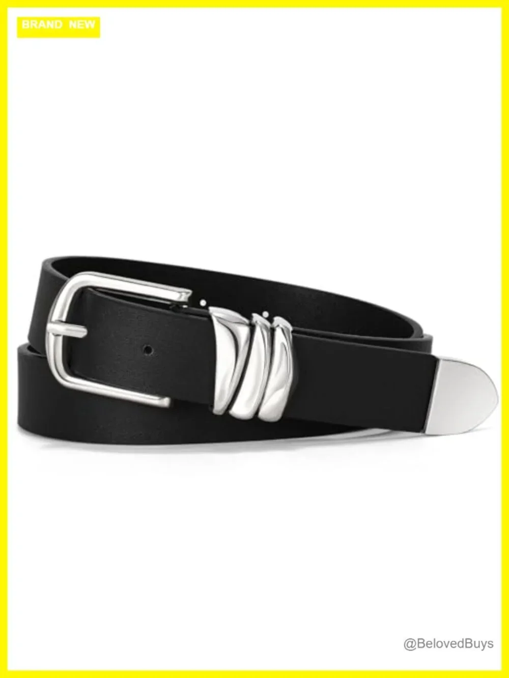 Women's Faux Leather Belt with Silver Buckle - Fashion Waist Belt for Jeans &